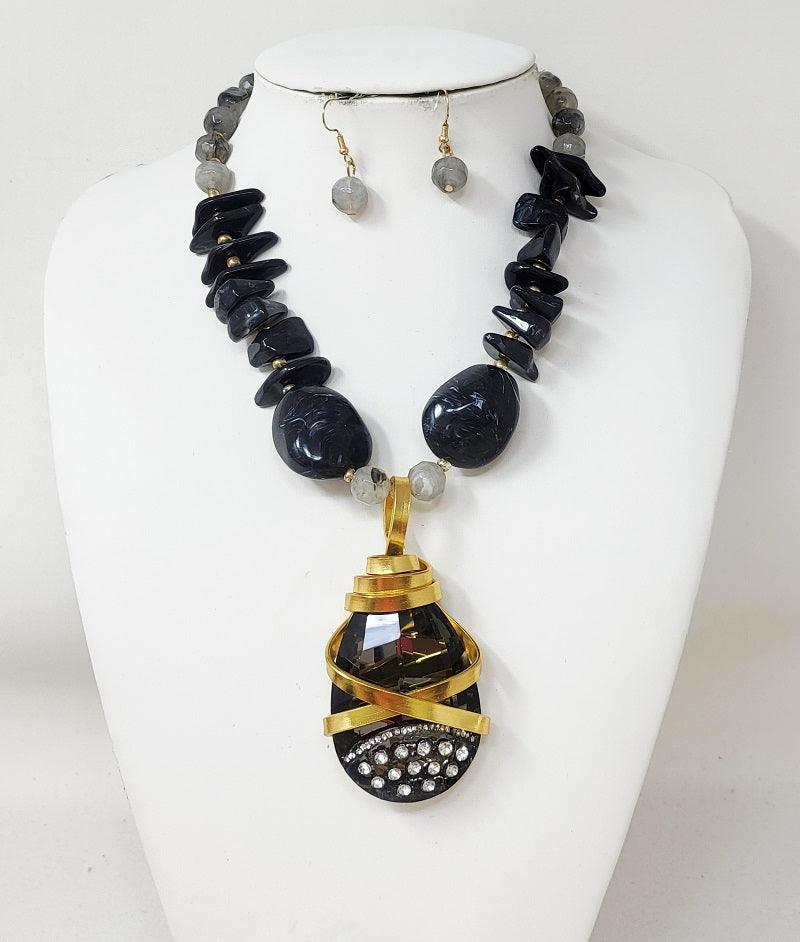 Fashion Bead Stone Necklace Set #JN11199 - Multiple Colors (PC)