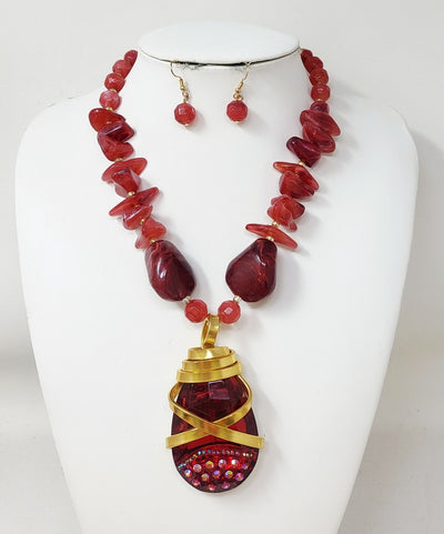 Fashion Bead Stone Necklace Set #JN11199 - Multiple Colors (PC)