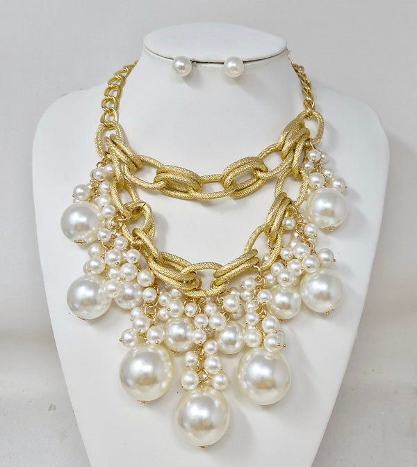 Fashion Pearl Cluster Necklace Set #JN11213 - Multiple Colors (PC)