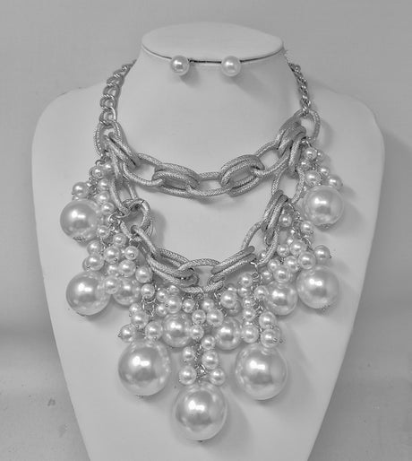 Fashion Chain Pearl Cluster Necklace Set #JN11213 - Multiple Colors (PC)