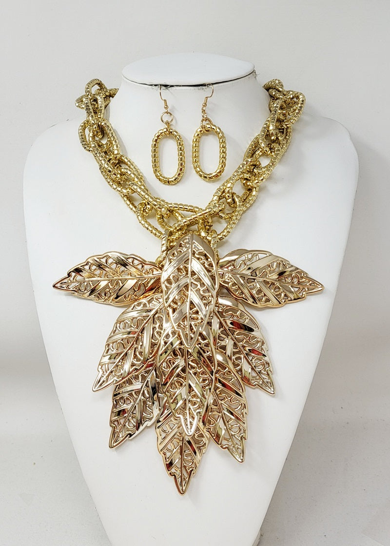 Wholesale Fashion Statement Leaf Necklace/Earring Set #JN11229 (PC)