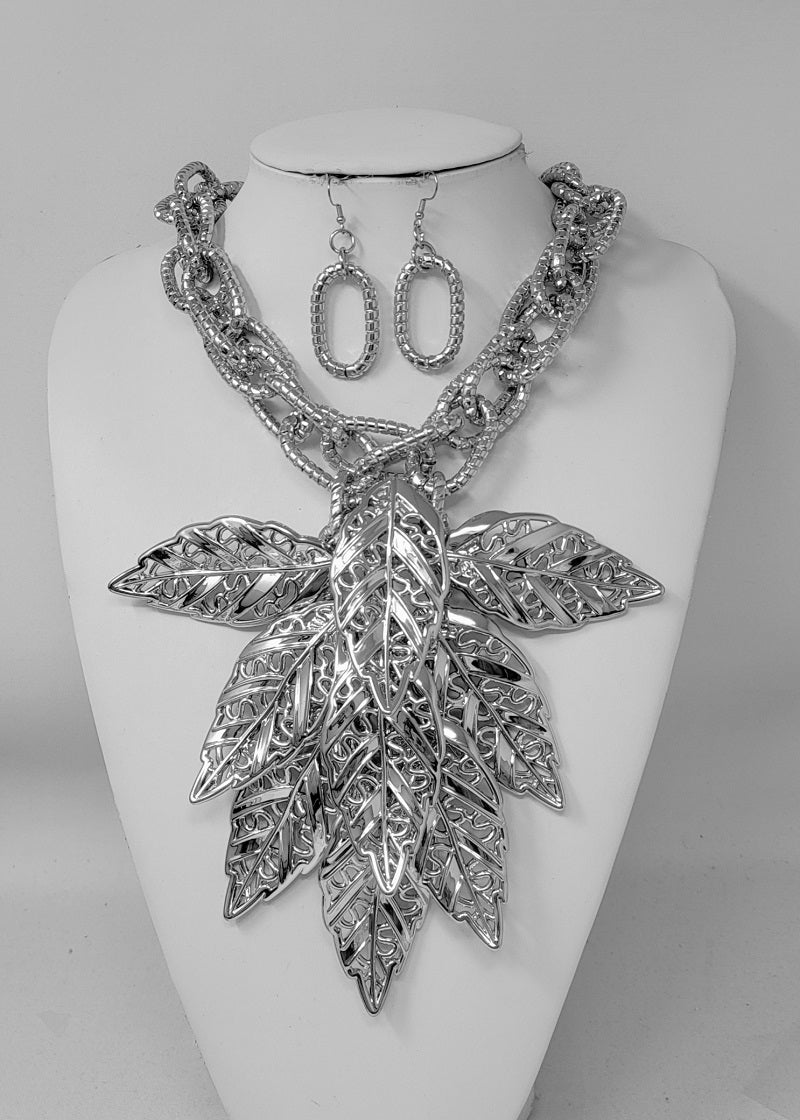 Wholesale Fashion Statement Leaf Necklace/Earring Set #JN11229 (PC)