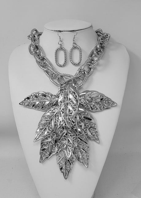 Wholesale Fashion Statement Leaf Necklace Set #JN11229 (PC)