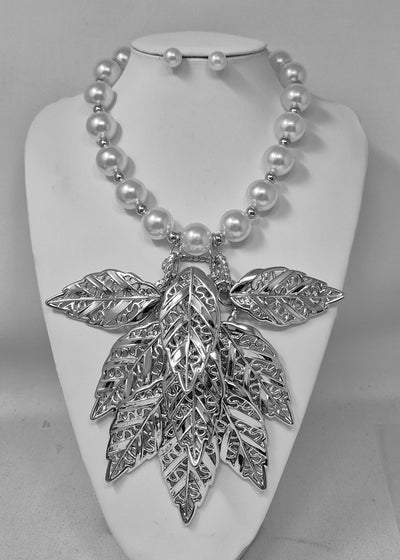 Fashion Pearl Leaf Necklace Set #JN11230 - Multiple Colors (PC)