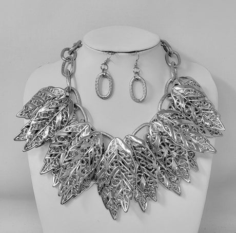 Fashion Leaf Statement Necklace Set #JN11231 - Multiple Colors (PC)