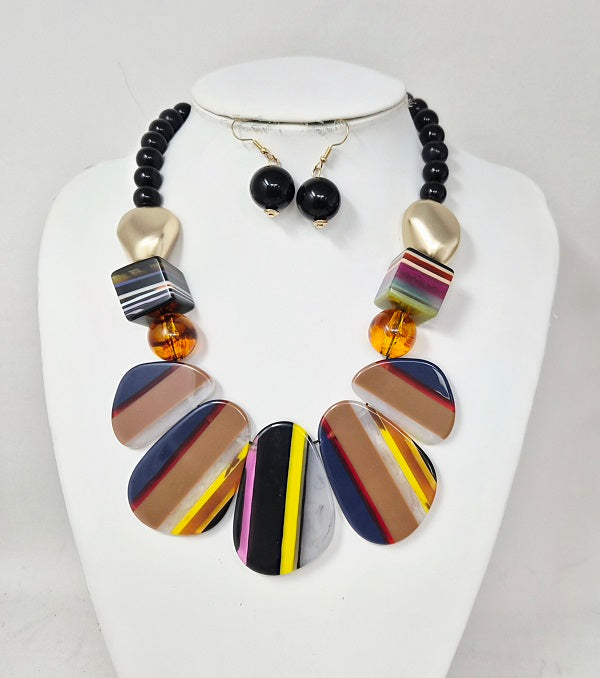 Fashion Multi-Color Stone Necklace #JN11250DG (PC)