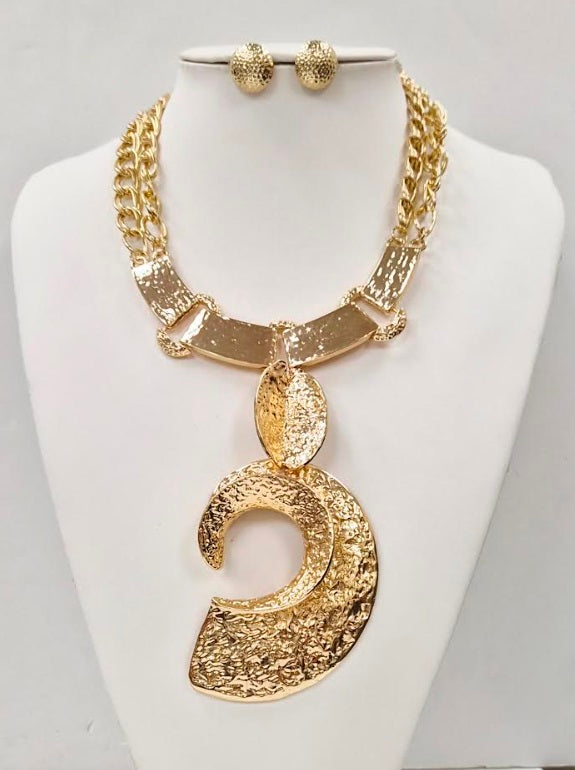 Fashion Bold Crescent Drop Necklace Set #JN11256G Gold (PC)