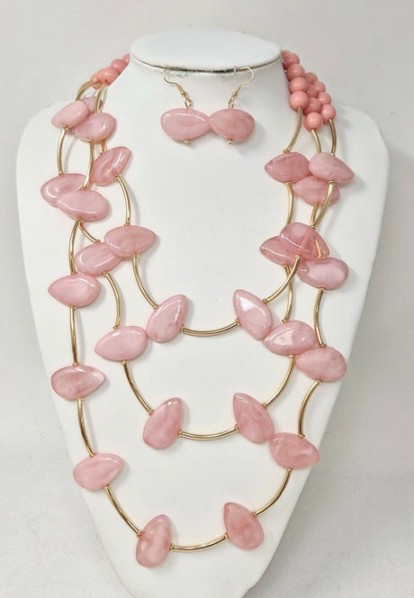Fashion 3 Layer Stone Necklace Set #JN11288 - Multiple Colors (PC)