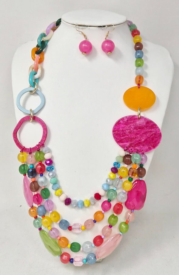 Fashion Bead Multi Strand Necklace Set #JN11292 - Multiple Colors (PC)