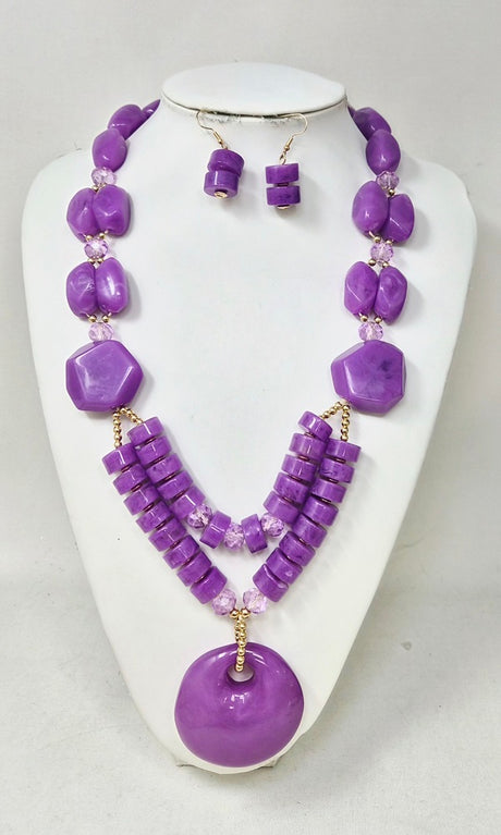 Fashion Chunky Bead Drop Necklace Set #JN11294 - Multiple Colors (PC)