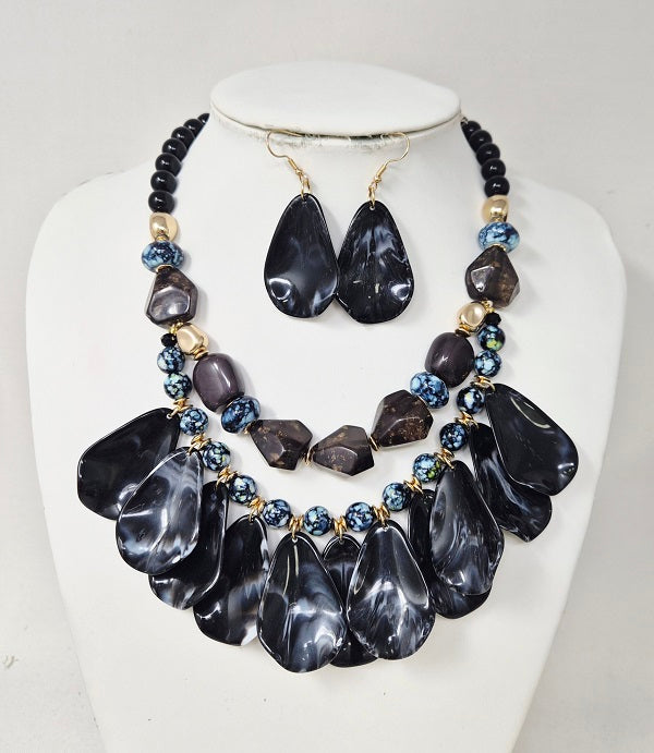 Fashion Layered Teardrop Necklace Set #JN11295 - Multiple Colors (PC)