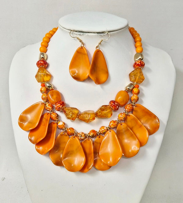 Fashion Layered Teardrop Necklace Set #JN11295 - Multiple Colors (PC)