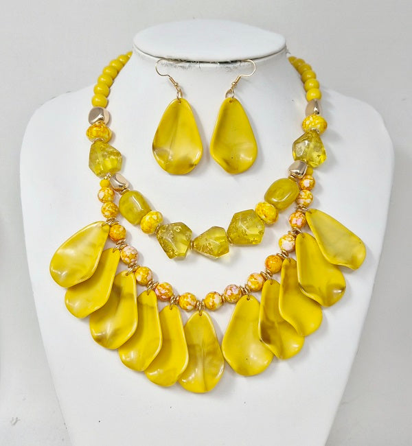 Fashion Layered Teardrop Necklace Set #JN11295 - Multiple Colors (PC)