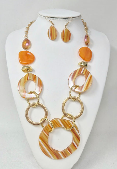 Fashion Resin Link Statement Necklace Set #JN11296 - Multiple Colors (PC)