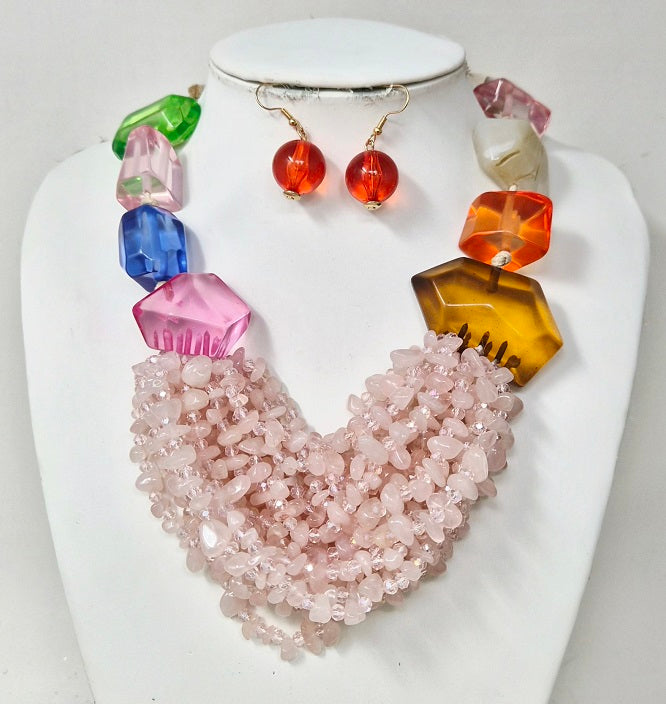 Fashion Bold Multicolor Stone Necklace Set #JN11297GMT (PC)