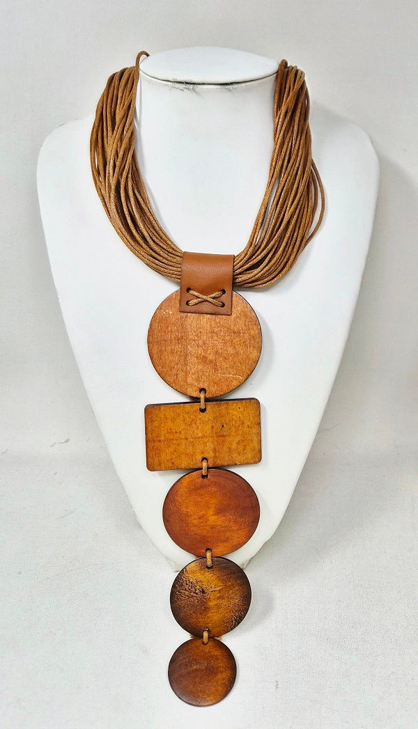 Fashion Long Wooden Pendant Necklace #JN11312GBR (PC)