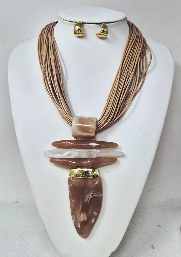 Fashion Large Pendant Necklace Set #JN11323 - Multiple Colors (PC)