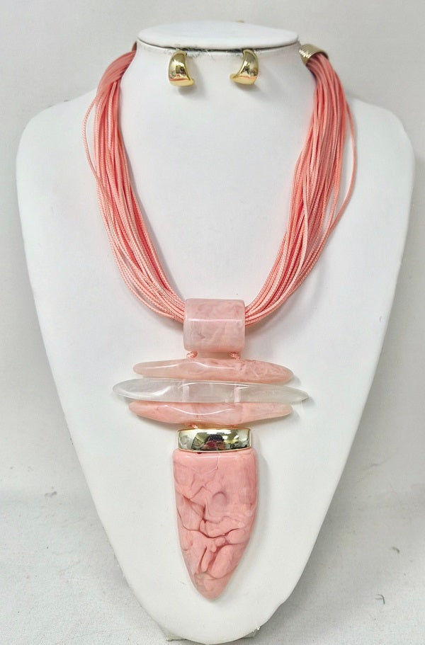 Fashion Large Pendant Necklace Set #JN11323 - Multiple Colors (PC)