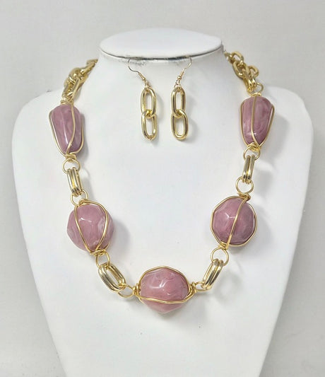 Fashion Chain Necklace Set W/Stones #JN11333 - Multiple Colors (PC)
