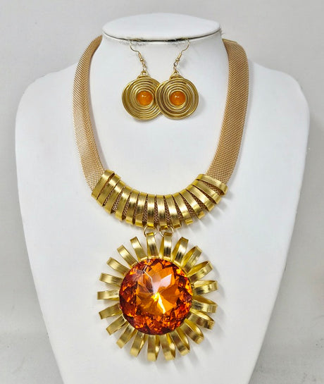 Fashion Crystal Sunburst Necklace Set #JN11337 - Multiple Colors (PC)
