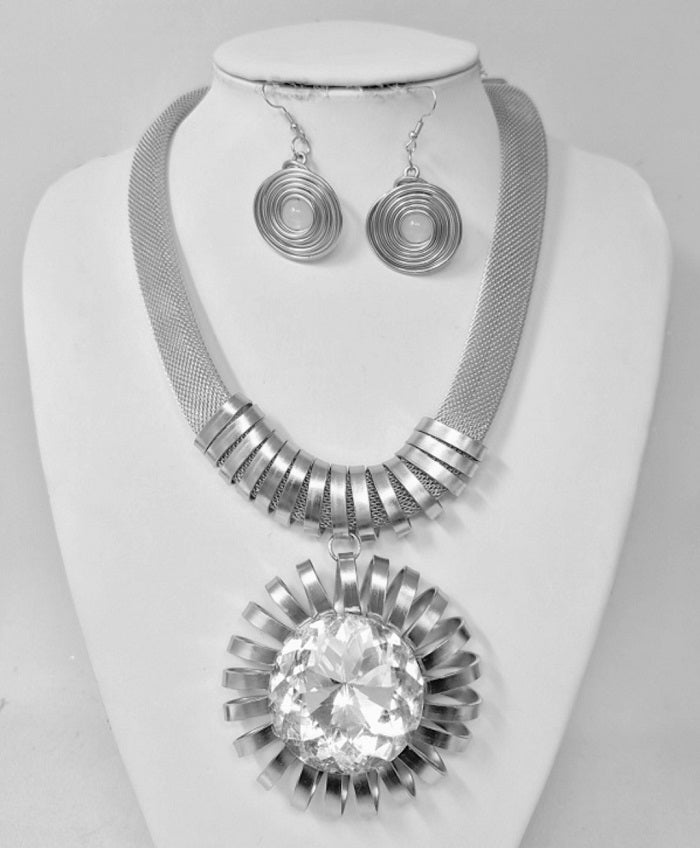 Fashion Crystal Sunburst Necklace Set #JN11337 - Multiple Colors (PC)