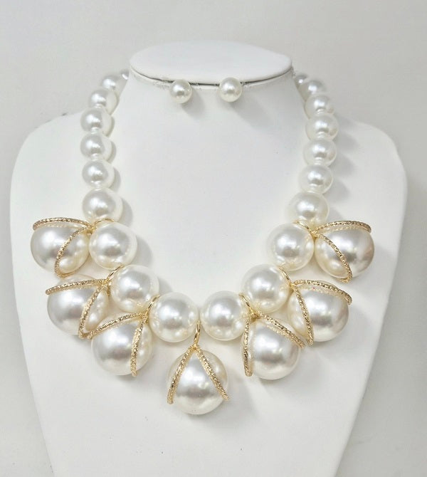 Fashion Pearl Statement Necklace Set #JN11340 - Multiple Colors (PC)