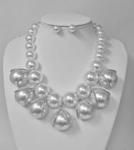 Fashion Pearl Statement Necklace Set #JN11340 - Multiple Colors (PC)