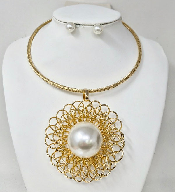 Fashion Pearl Flower Necklace Set #JN11341 - Multiple Colors (PC)
