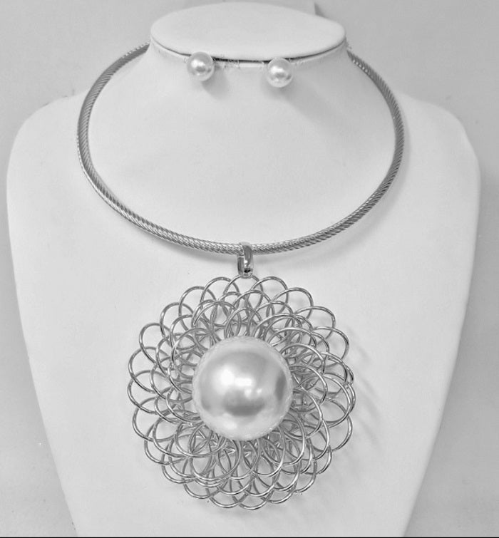 Fashion Pearl Flower Necklace Set #JN11341 - Multiple Colors (PC)