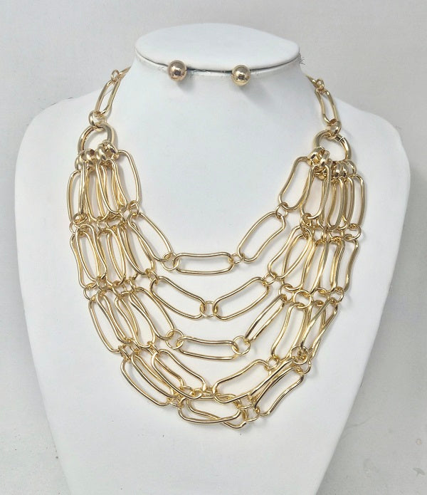 Fashion Paperclip Chain Necklace Set #JN11342G (PC)