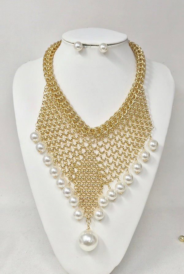 Fashion Pearl Chain Bib Necklace Set #JN11344 - Multiple Colors (PC)
