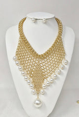 Fashion Pearl Chain Bib Necklace Set #JN11344 - Multiple Colors (PC)