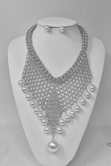 Fashion Pearl Chain Bib Necklace Set #JN11344 - Multiple Colors (PC)