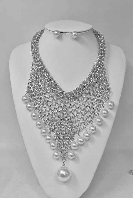 Fashion Pearl Chain Bib Necklace Set #JN11344 - Multiple Colors (PC)