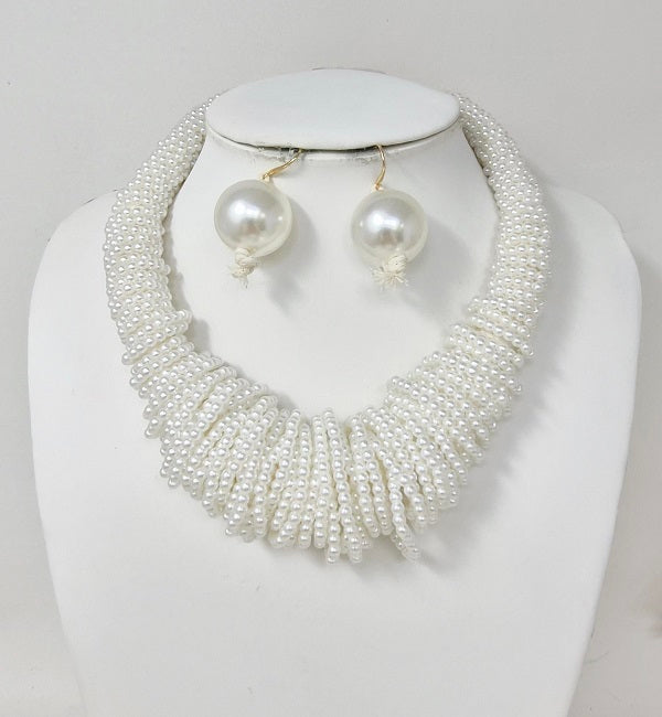 Fashion Pearl Statement Necklace Set #JN11350GCR Cream (PC)