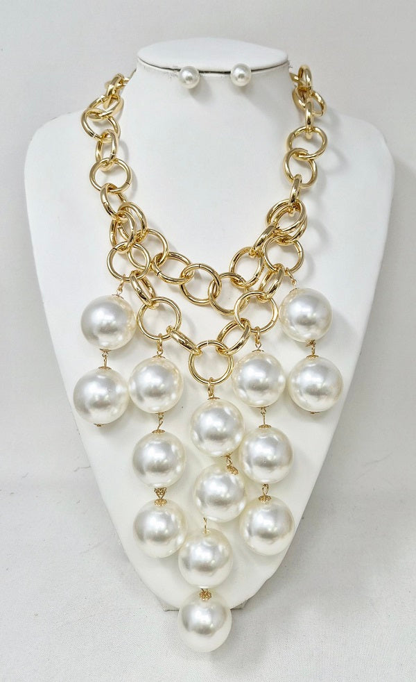 Fashion Pearl Link Necklace Set #JN11357 - Multiple Colors (PC)