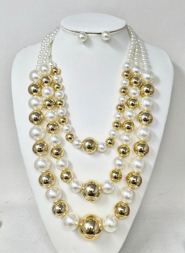 Fashion Two-Tone Pearl Necklace Set #JN11362 - Multiple Colors (PC)