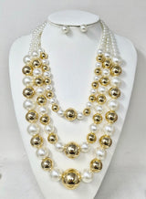 Fashion Two-Tone Pearl Necklace Set #JN11362 - Multiple Colors (PC)