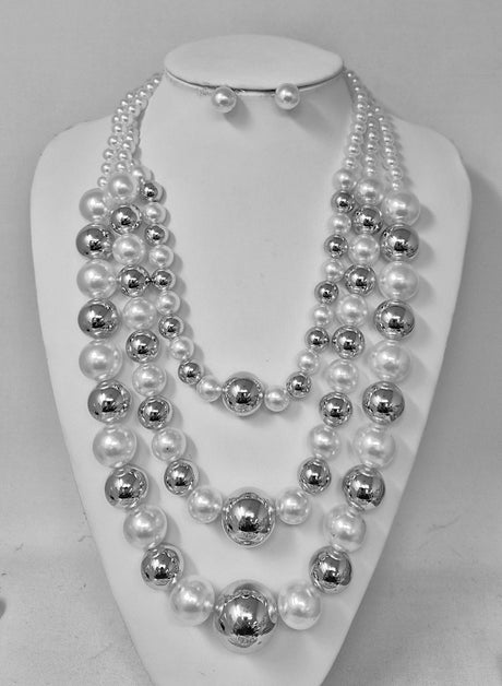 Fashion Two-Tone Pearl Necklace Set #JN11362 - Multiple Colors (PC)