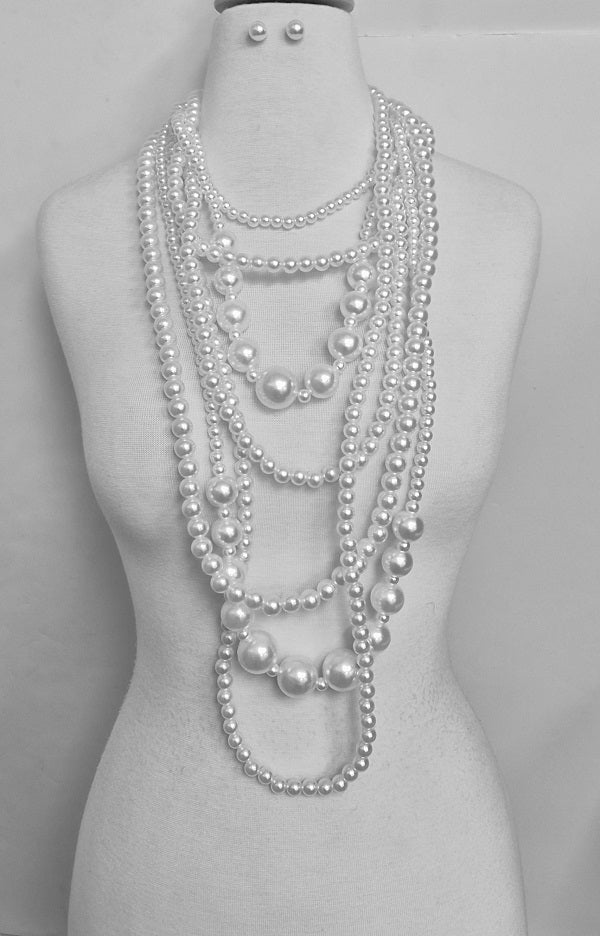 Fashion Multi-Layer Pearl Necklace Set #JN11363RWH White (PC)