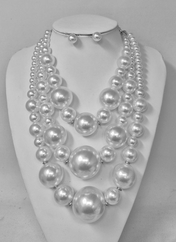 Fashion Large Pearl Necklace Set #JN11369 - Multiple Colors (PC)
