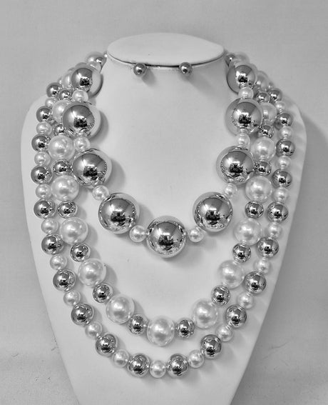 Fashion 3 Layer Two-Tone Pearl Necklace Set #JN11371 - Multiple Colors (PC)