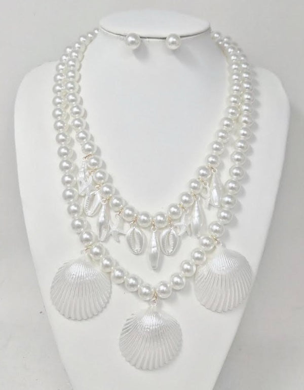 Fashion Seashell Pearl Necklace Set #JN11373GWH White (PC)