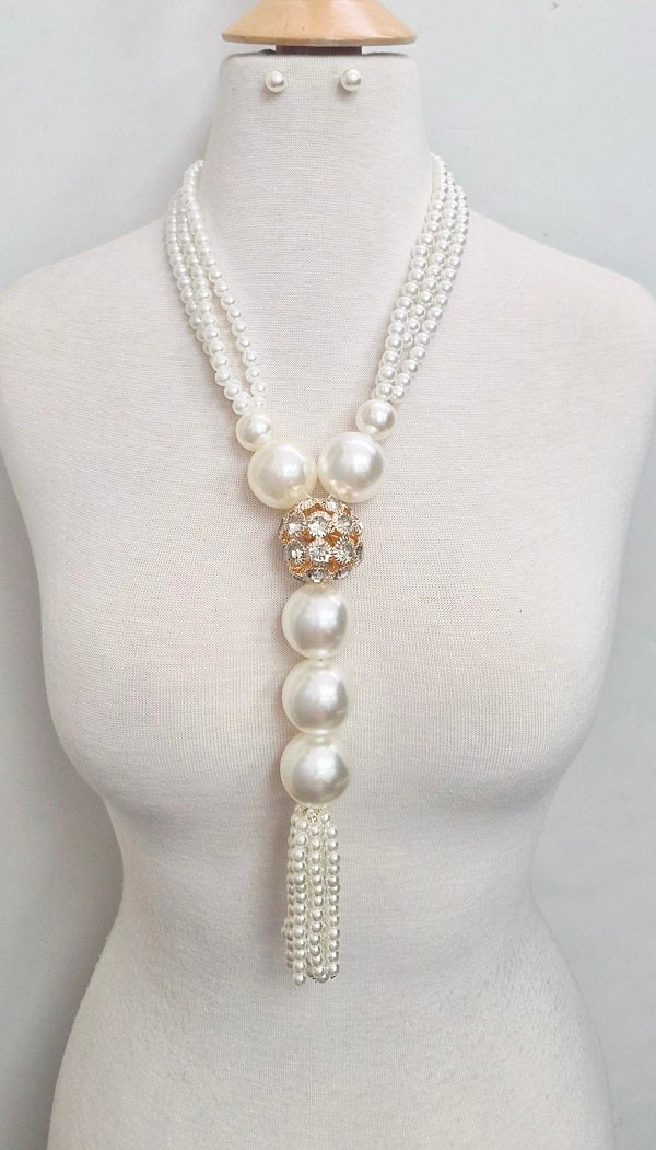 Fashion Pearl Tassel Necklace Set #JN11377 - Multiple Colors (PC)