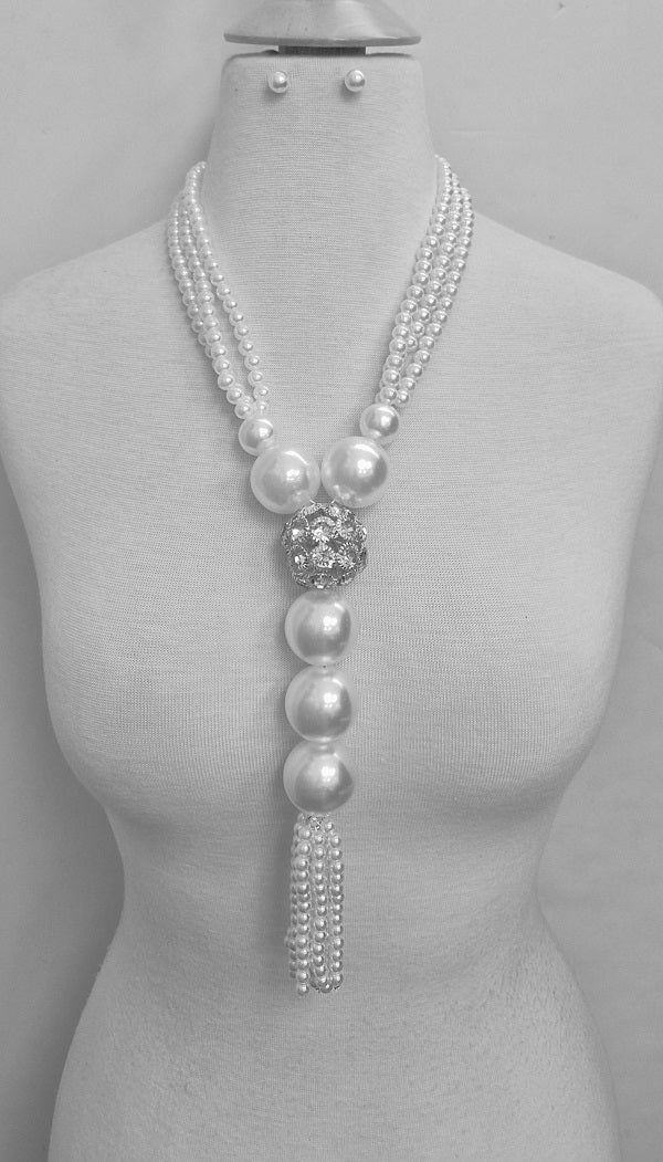 Fashion Pearl Tassel Necklace Set #JN11377 - Multiple Colors (PC)