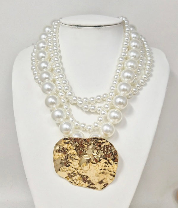Fashion Layered Pearl Statement Necklace  #JN11380 - Multiple Colors (PC)