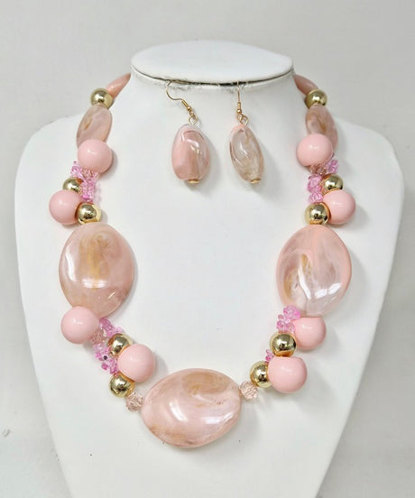 Fashion Oval Stone Necklace Set #JN11382 - Multiple Colors (PC)
