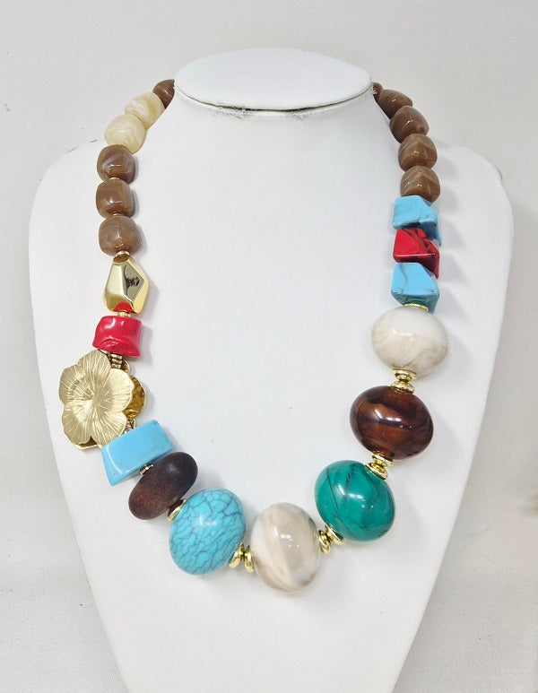 Fashion Mixed Stone Statement Necklace #JN11406 Multi (PC)