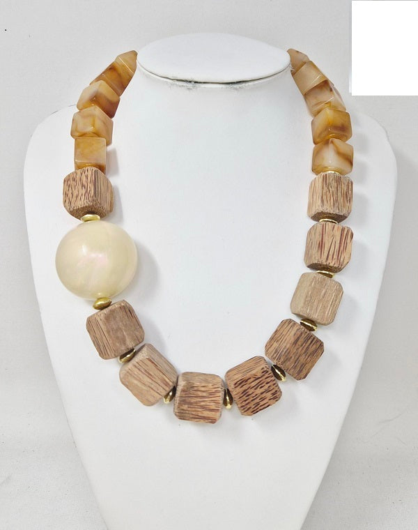 Fashion Wood Bead Statement Necklace #JN11407GBR Brown (PC)