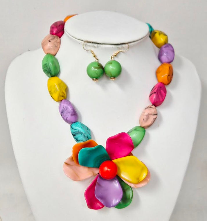 Wholesale Fashion Statement Flower Necklace/Earring Set #JN11413 (PC)